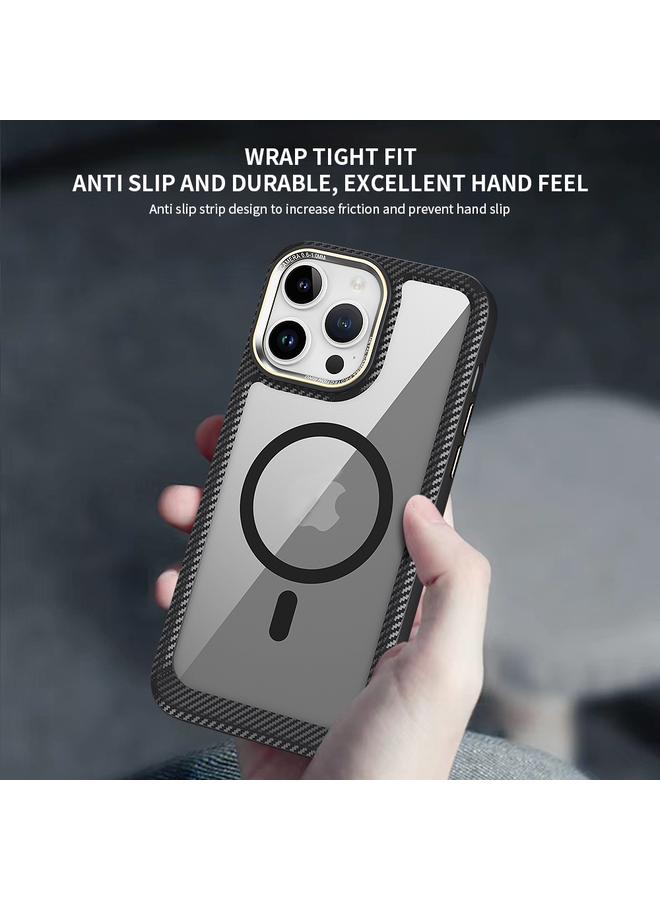 S-TOP Case For iPhone 13 Pro MagSafe Carbon Fiber Transparent Back Panel Phone Case - Image 3