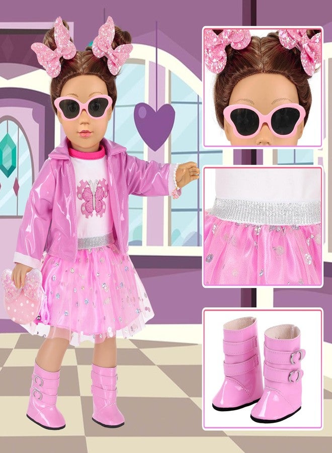 DOTVOSY American 18 Inch Dolls Clothes Pretend Makeup Accessories Gift Playset for Girls,Cosmetic Bag Toys Fits for 18" Dolls Include Skirt Outfit Shoes Sunglasses Makeup Stuffs Doll NOT Include - Image 4