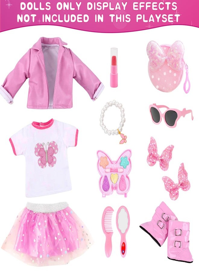 DOTVOSY American 18 Inch Dolls Clothes Pretend Makeup Accessories Gift Playset for Girls,Cosmetic Bag Toys Fits for 18" Dolls Include Skirt Outfit Shoes Sunglasses Makeup Stuffs Doll NOT Include - Image 2