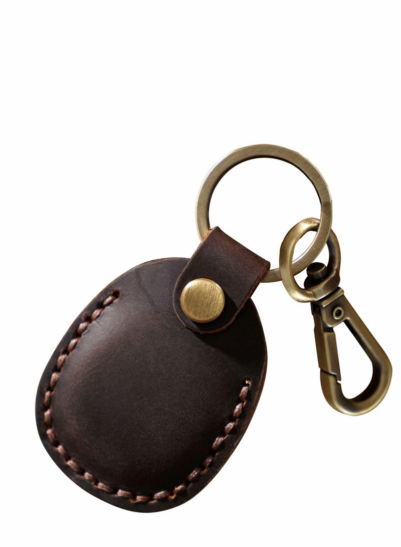 Excefore Leather Airtag Case Keychain, Portable Handmade Genuine Leather Air Tag Holder with Keyring Protective Case Cover Compatible for AirTags 2021 - Image 1