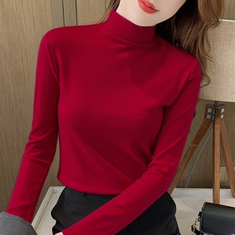 230G 1*1 Half Turtleneck German Velvet Slim Fit Warm Pure Color T-Shirt Half Turtleneck Inner Top Base [Can Be Printed - Image 4