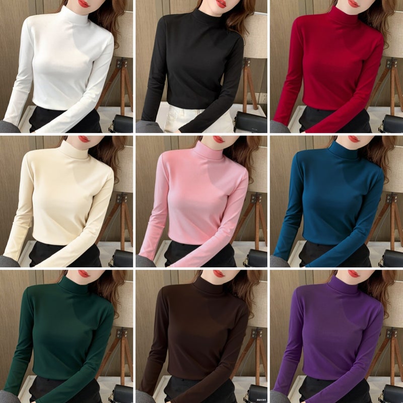 230G 1*1 Half Turtleneck German Velvet Slim Fit Warm Pure Color T-Shirt Half Turtleneck Inner Top Base [Can Be Printed - Image 2