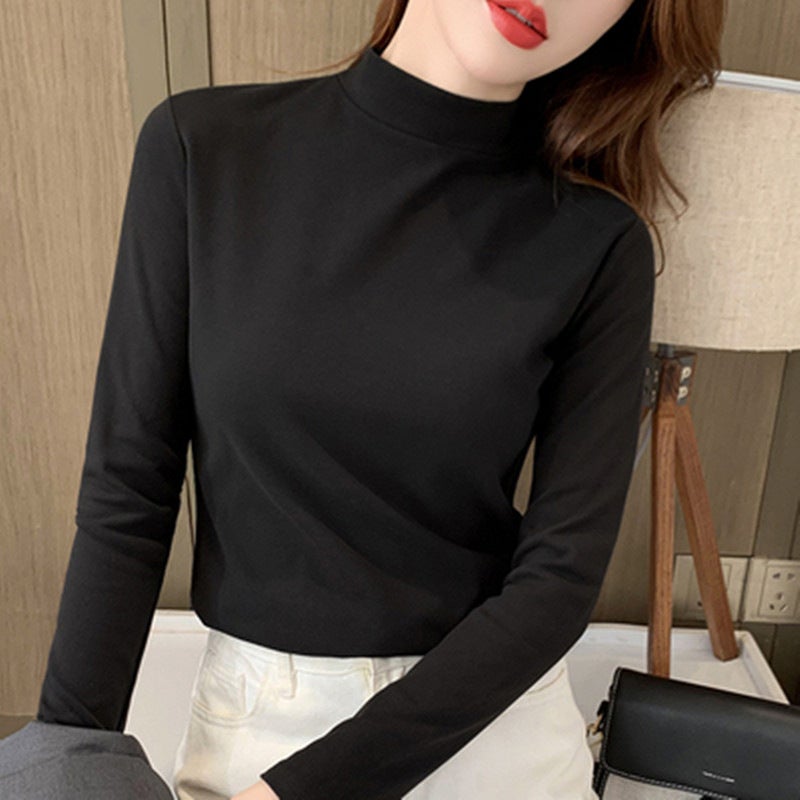 230G 1*1 Half Turtleneck German Velvet Slim Fit Warm Pure Color T-Shirt Half Turtleneck Inner Top Base [Can Be Printed - Image 3