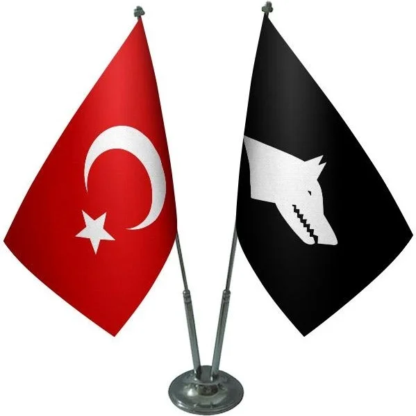 Saturndesign Desktop Black Gokturk Flag Turkish Flag Double Chrome Poles Table Flag Set