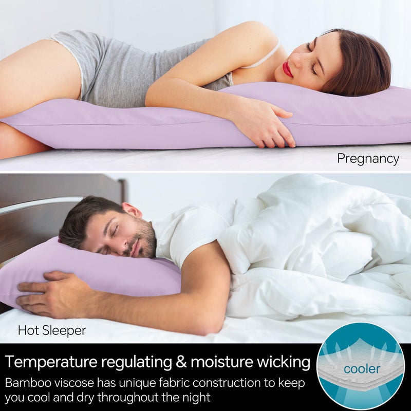 بيديليت غطاء سادة الجسم بيدليت غلاف رايون مصنوع من غطاء وسادة جسم تبريد الخيزران للنوم الساخن والعرق الليلي قابلاً للتنفس وحريري ناعم طويل وسادة طويل (الأرجواني الخفيف 20x54 بوصة) - Image 3
