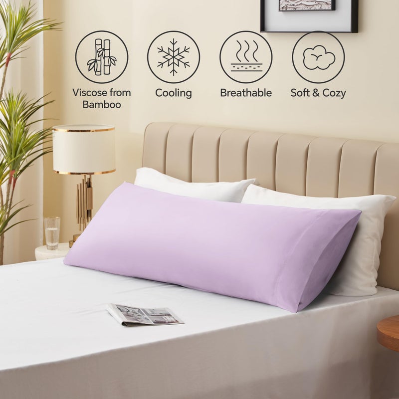 بيديليت غطاء سادة الجسم بيدليت غلاف رايون مصنوع من غطاء وسادة جسم تبريد الخيزران للنوم الساخن والعرق الليلي قابلاً للتنفس وحريري ناعم طويل وسادة طويل (الأرجواني الخفيف 20x54 بوصة) - Image 5