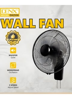 16 Inch Wall Fan High Performance Fan with 3 Speed ​​Controls, 5 Leaf Blades and 2 Pull Cord Adjustable Tilt Angle and Efficient Cooling