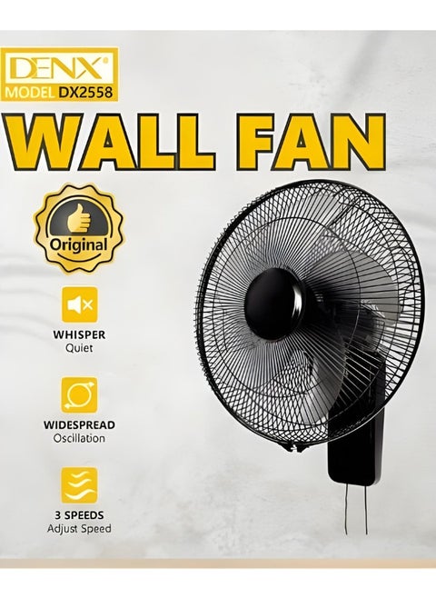 16 Inch Wall Fan High Performance Fan with 3 Speed ​​Controls, 5 Leaf Blades and 2 Pull Cord Adjustable Tilt Angle and Efficient Cooling
