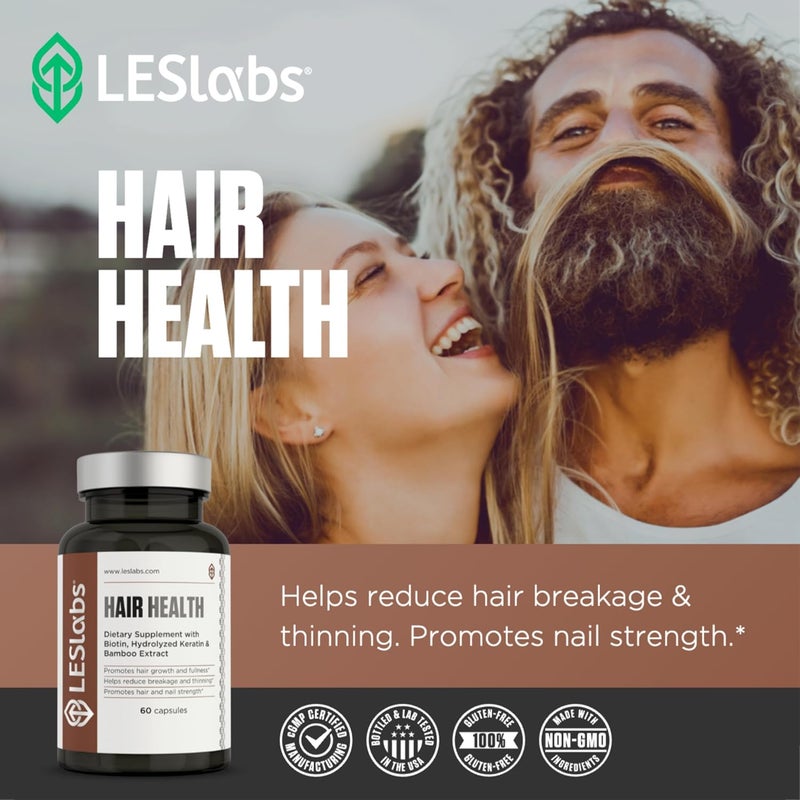LES Labs مكمل صحة الشعر من LES Labs لنمو الشعر والأظافر - تحسين السماكة والقوة والامتلاء - الكيراتين والبيوتين وبذور اليقطين وMSM - 60 كبسولة - Image 5