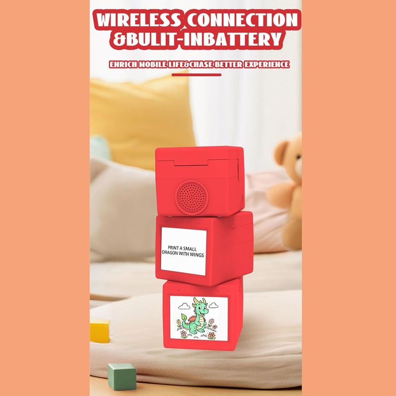 طابعة ملصقات، تعمل بالتحكم الصوتي بالذكاء الاصطناعي، تدعم الاتصال بشبكة 2.4G والوايفاي، عبوة طباعة محمولة قابلة لإعادة الشحن، تتميز بقدرة عالية على القص التلقائي الدقيق، مناسبة لصنع ملصقات للحرف اليدوية، التغليفات، الهدايا، وطباعة الصور. - Image 4
