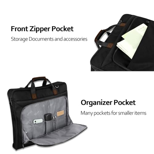 MATEIN Suit Garment Bag for Travel, Large Garment Bags for Hanging Clothes Travel, Foldable Suit Carrier with Shoulder Strap For Business, Premium 2 in 1 Hanging Suitcase Luggage, Black Brown - Image 4