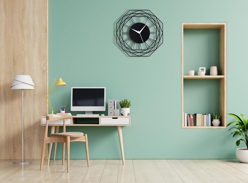 Cartvilla Cartvilla Luxurious Octagon Metallic Wall Clock for Home and Kitchen 40 X 40 Cm Black Color Battery Included Analog - Image 5