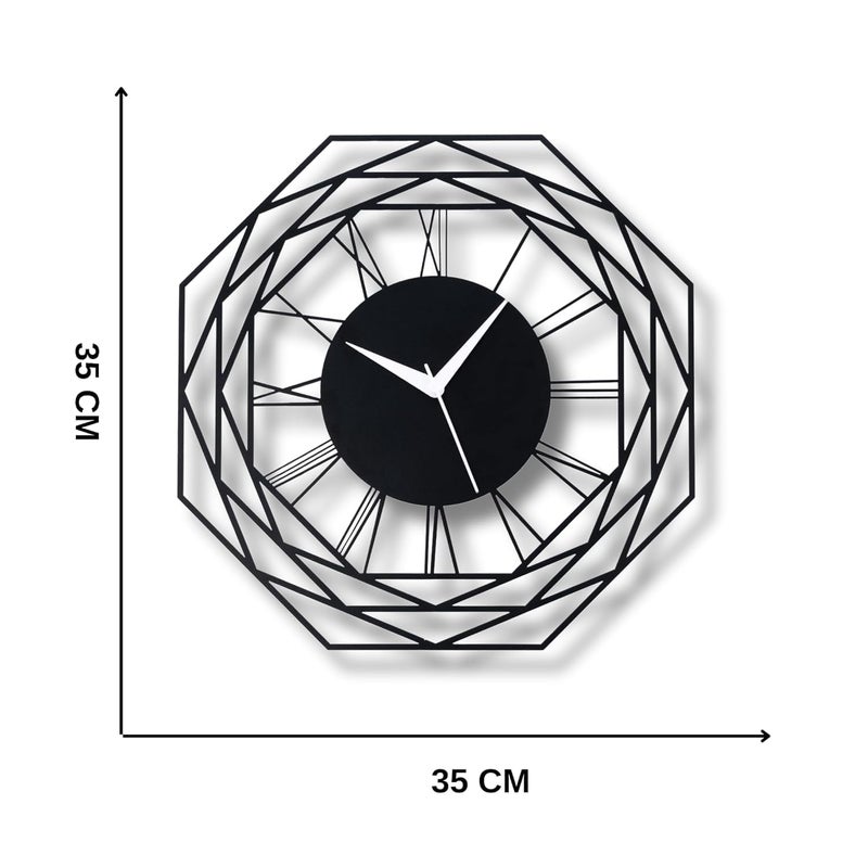 Cartvilla Cartvilla Luxurious Octagon Metallic Wall Clock for Home and Kitchen 40 X 40 Cm Black Color Battery Included Analog - Image 2