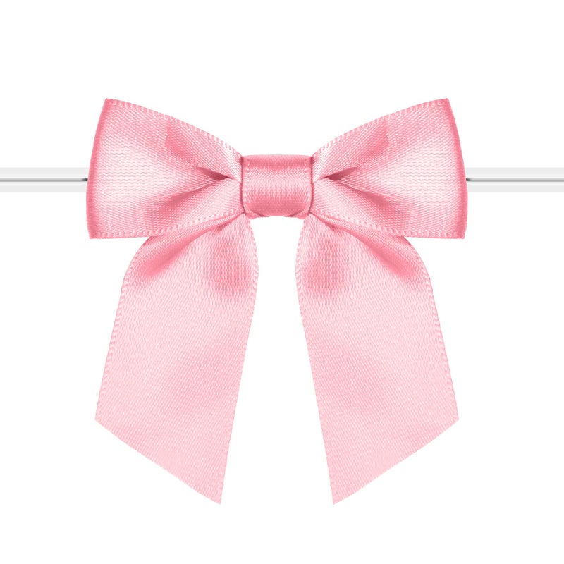 Rainbow Pana 120 Pack Pink Bows Twist Tie Bows for Treat Bags 3 Light Pink Satin Ribbon Bows for Package Craft Gift Wrapping Decoration