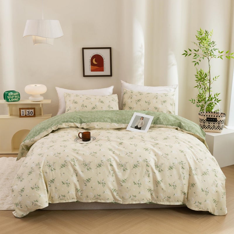 ECOCOTT Duvet Cover Queen Size - Reversible Green Floral Duvet Cover Set, Ultra Soft & Breathable Comforter Cover with Zipper Closure 4 Ties Bedding Set for Girls and Women - Image 1