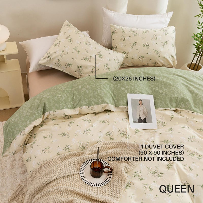 ECOCOTT Duvet Cover Queen Size - Reversible Green Floral Duvet Cover Set, Ultra Soft & Breathable Comforter Cover with Zipper Closure 4 Ties Bedding Set for Girls and Women - Image 2