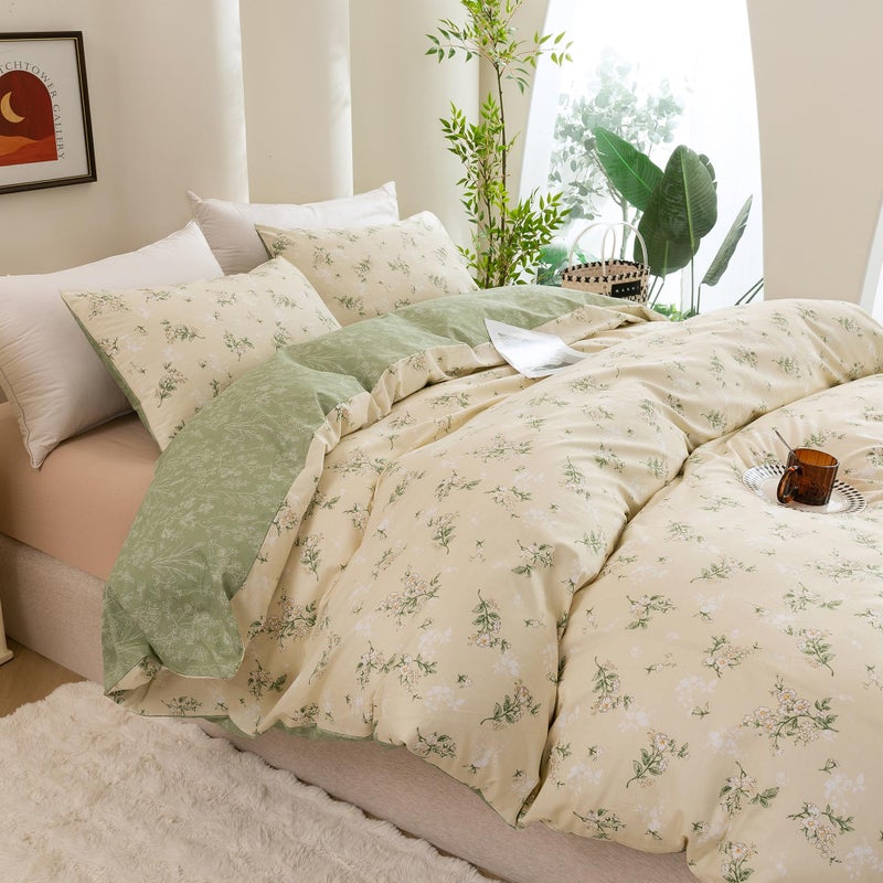 ECOCOTT Duvet Cover Queen Size - Reversible Green Floral Duvet Cover Set, Ultra Soft & Breathable Comforter Cover with Zipper Closure 4 Ties Bedding Set for Girls and Women - Image 5