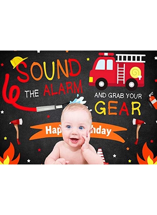 Ticuenicoa Ticuenicoa Fireman Birthday Backdrop for Boys  Firefighter Happy Birthday Background with Firetruck  5x3ft  - Image 3