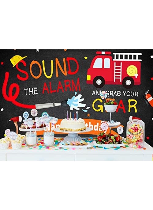 Ticuenicoa Ticuenicoa Fireman Birthday Backdrop for Boys  Firefighter Happy Birthday Background with Firetruck  5x3ft  - Image 4