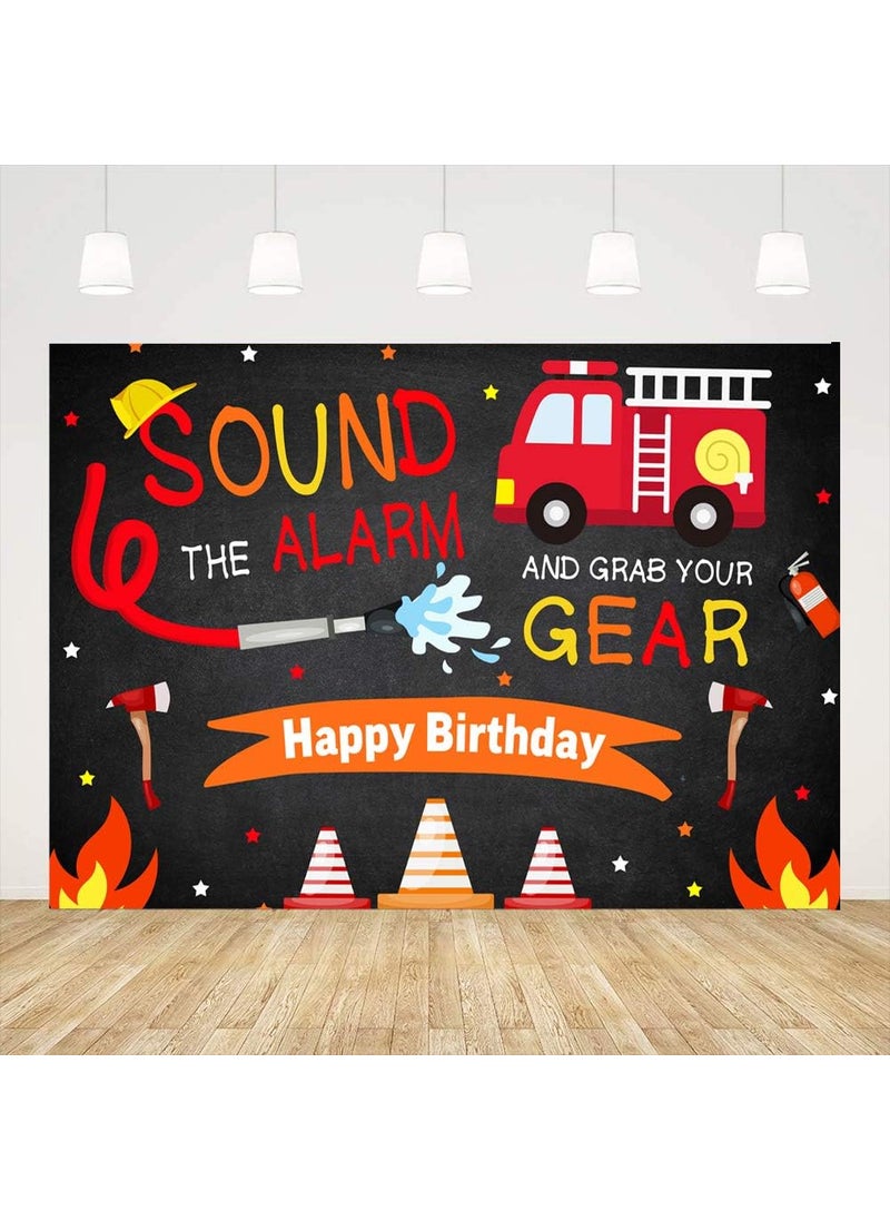 Ticuenicoa Ticuenicoa Fireman Birthday Backdrop for Boys  Firefighter Happy Birthday Background with Firetruck  5x3ft  - Image 1
