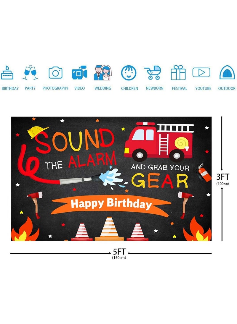 Ticuenicoa Ticuenicoa Fireman Birthday Backdrop for Boys  Firefighter Happy Birthday Background with Firetruck  5x3ft  - Image 5