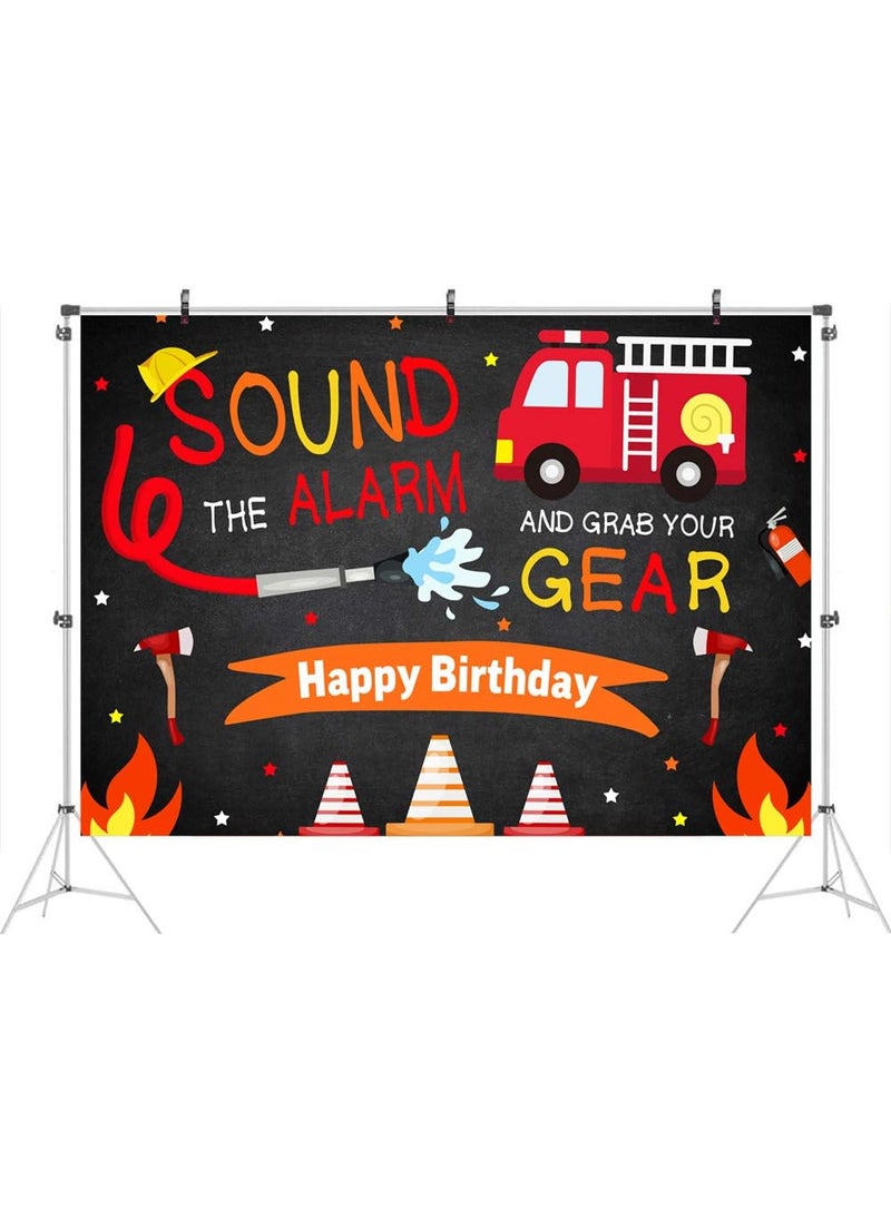 Ticuenicoa Ticuenicoa Fireman Birthday Backdrop for Boys  Firefighter Happy Birthday Background with Firetruck  5x3ft  - Image 2