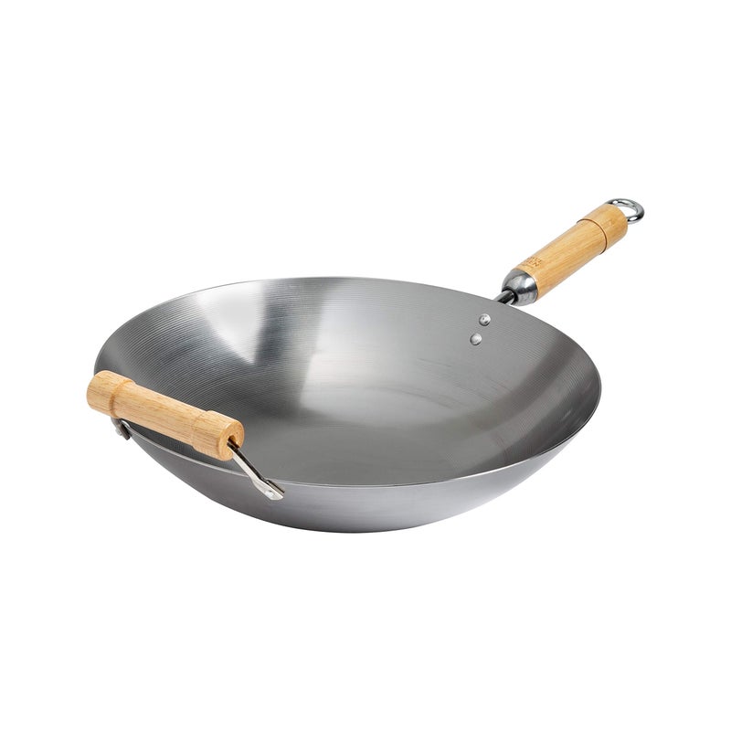 JOYCE CHEN Classic Series 14Inch Round Bottom Carbon Steel Wok with Birch Handles