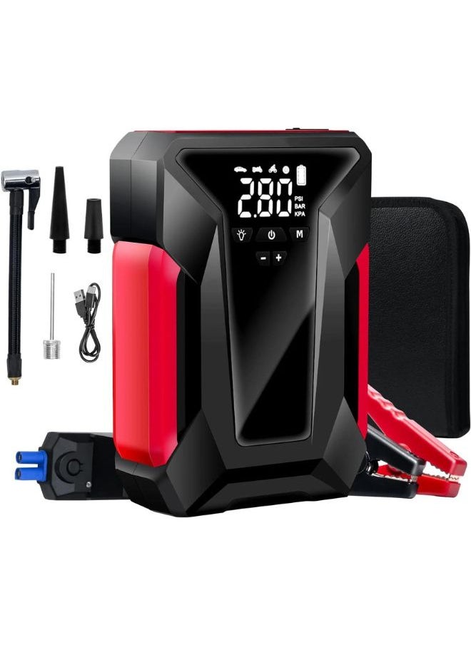 Generic - Car Jump Starter, 4000A Peak Car Battery Charger with Air Compressor, 12V Jump Box for Car Battery (up to 10L Gas or 8.5L Diesel) with Emergency LED Light, Power Bank, Leather Storage Bag (Upgraded) - Image 1