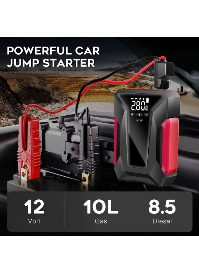 Generic - Car Jump Starter, 4000A Peak Car Battery Charger with Air Compressor, 12V Jump Box for Car Battery (up to 10L Gas or 8.5L Diesel) with Emergency LED Light, Power Bank, Leather Storage Bag (Upgraded) - Image 1