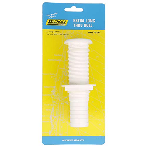 Seachoice Extra Long Thru-Hull Fitting w/Broad Flange for 1-1/8 in. ID Hose, 3 in. Long Thread, White - Image 5