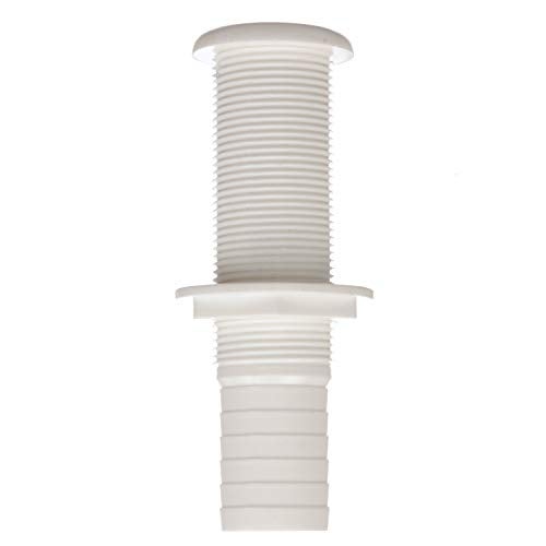 Seachoice Extra Long Thru-Hull Fitting w/Broad Flange for 1-1/8 in. ID Hose, 3 in. Long Thread, White - Image 1