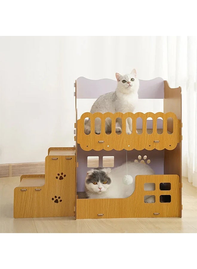 NKX Cat Tree House with Stairs – Wooden Multi-Level Cat Condo Furniture, Cozy Hideout & Climbing Tower for Indoor Cats (72×30×60 cm) - Image 2