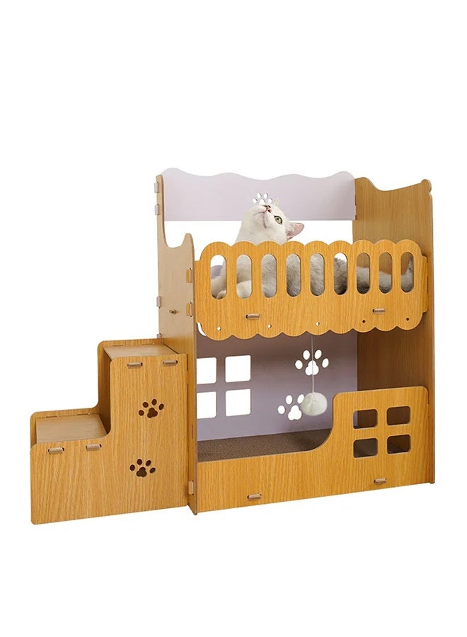 NKX Cat Tree House with Stairs – Wooden Multi-Level Cat Condo Furniture, Cozy Hideout & Climbing Tower for Indoor Cats (72×30×60 cm) - Image 3