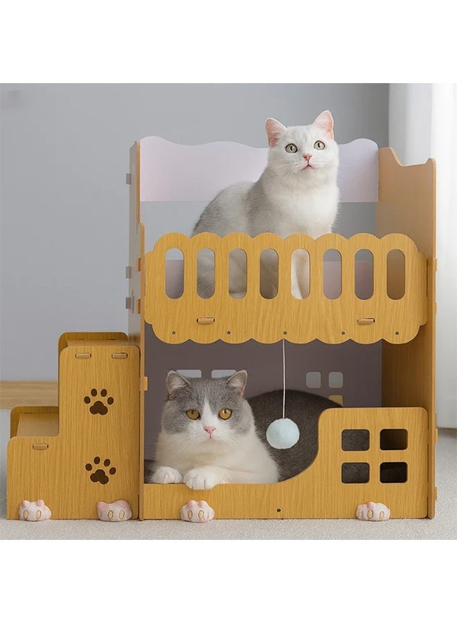 NKX Cat Tree House with Stairs – Wooden Multi-Level Cat Condo Furniture, Cozy Hideout & Climbing Tower for Indoor Cats (72×30×60 cm) - Image 1