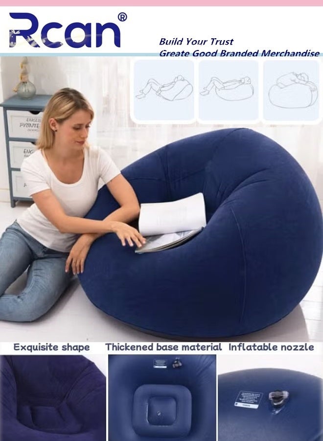 Rcan Bean Bag Chair Inflatable Bean Bag Sofa Leisure Inflatable Bean Bag Inflatable Lazy Sofa Portable Bean Bag Chair Foldable PVC Flocking for Bedroom Living Room and Camping Blue - Image 1