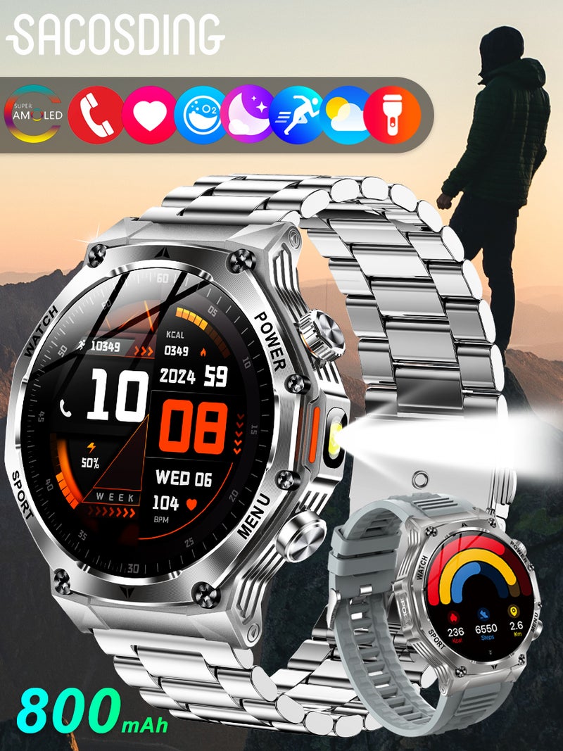 SACOSDING Militrary Smart Watch for Men,1.8" HD/800mAh Battery Smart watches for Android/iOS (Bluetooth Call Answer/Calls)Fitness Tracker,100+ Sports/LED Flashlight/IP68 Waterproof/Sleep Tracker Smartwatch - Image 1