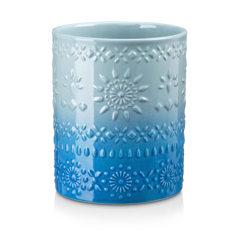 LOVECASA Extra Large Kitchen Utensil Holder 72 Ceramic Farmhouse Utensil Holder For Kitchen Dcor Countertop With Heavy And Sturdy Base Utensil Crock Organizer Blue