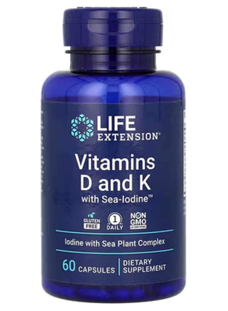 Life Extension Vitamins D And K With Sea-Iodine Supplement - 60 Capsules - Image 1