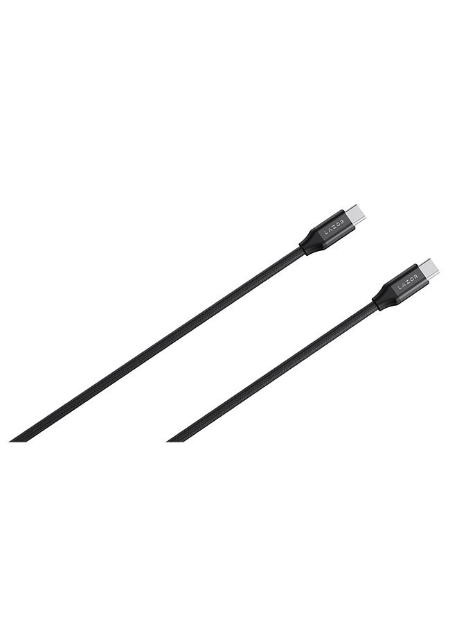 Lazor Swift Premium Nylon Braided and Fast Charging Cable Type-C to Type-C with PD60W with Super  Strong Kevlar Material, CT29 Black- 3m - Image 2