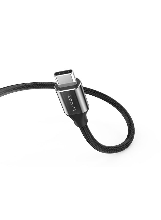 Lazor Swift Premium Nylon Braided and Fast Charging Cable Type-C to Type-C with PD60W with Super  Strong Kevlar Material, CT29 Black- 3m - Image 3