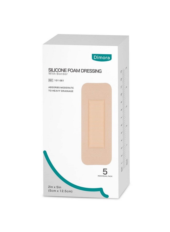 Dimora Dimora Foam Wound Dressing 2"x5" Waterproof Silicone Bandages with Adhesive Border, Super Absorbent Breathable Wound Care Products for Sensitive Skin Pack of 5 - Image 1