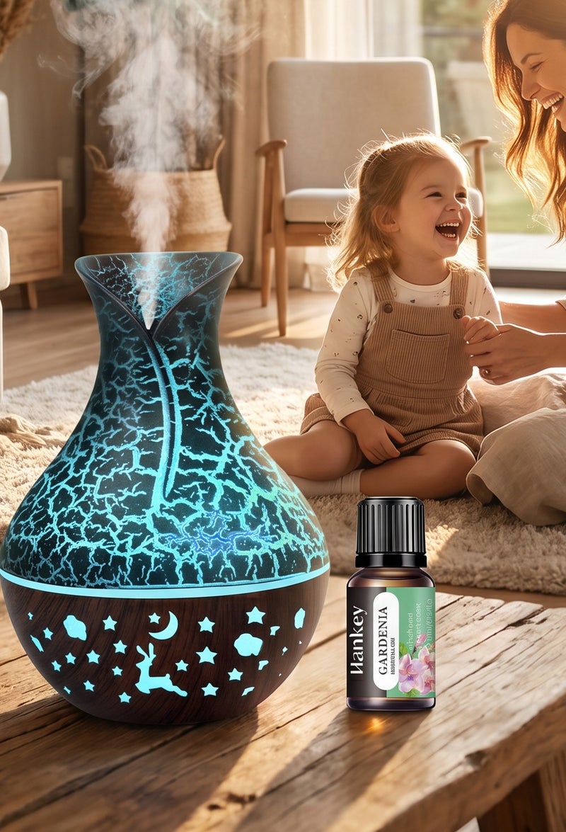 Vase-Shaped Mini USB Humidifier with 10ml Gardiana Essential Oil & Wood Grain - 100ml - Image 1