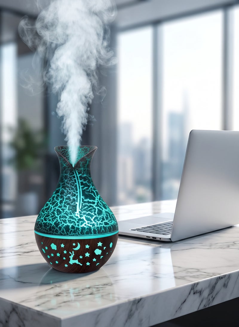 Vase-Shaped Mini USB Humidifier with 10ml Gardiana Essential Oil & Wood Grain - 100ml - Image 5