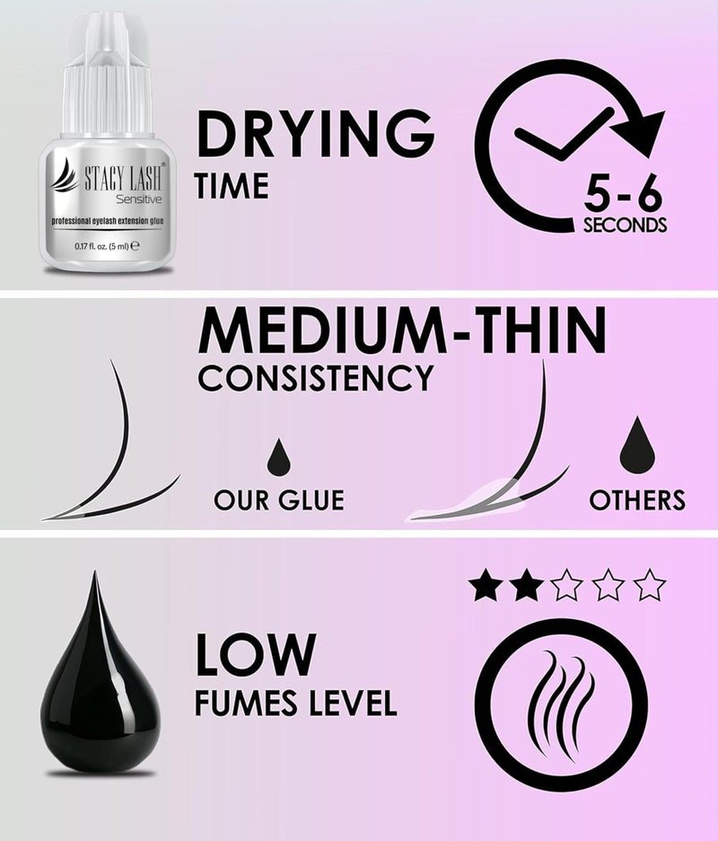 STACY LASH Sensitive Eyelash Extension Glue 0.17fl.oz/5ml / 5-6 Sec Drying time/Retention â€“ 4-5 Weeks/Black Adhesive/Professional Supplies - Image 5
