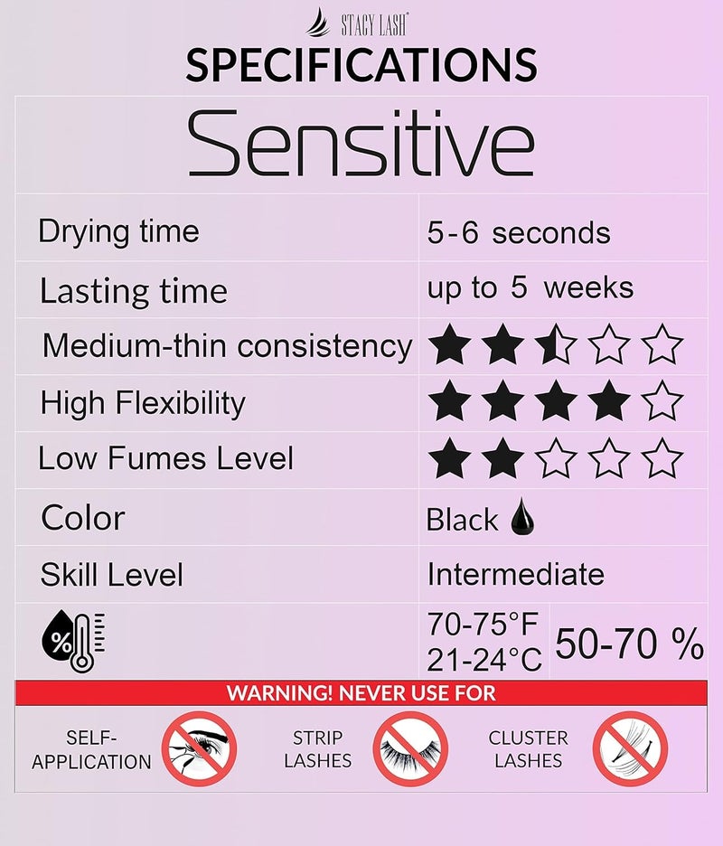 STACY LASH Sensitive Eyelash Extension Glue 0.17fl.oz/5ml / 5-6 Sec Drying time/Retention â€“ 4-5 Weeks/Black Adhesive/Professional Supplies - Image 4