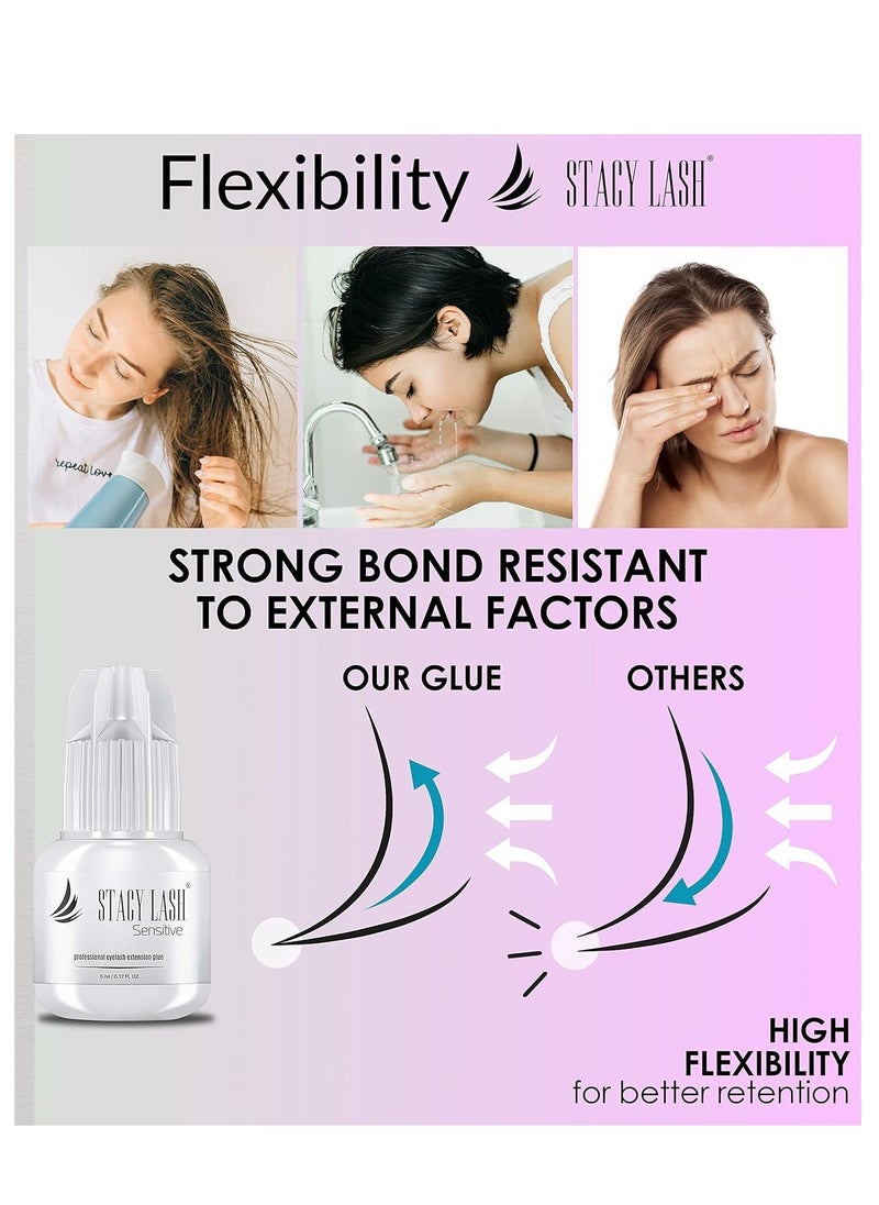 Stacy Lash Sensitive Eyelash Extension Glue Stacy Lash 0.17fl.oz/5ml / 5-6 Sec Drying time/Retention – 4-5 Weeks/Black Adhesive/Professional Supplies  - Image 2