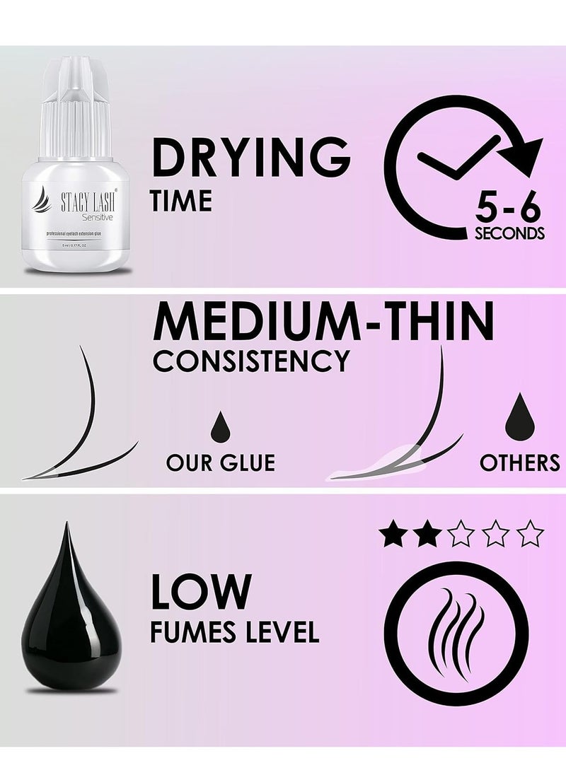 Stacy Lash Sensitive Eyelash Extension Glue Stacy Lash 0.17fl.oz/5ml / 5-6 Sec Drying time/Retention – 4-5 Weeks/Black Adhesive/Professional Supplies  - Image 3
