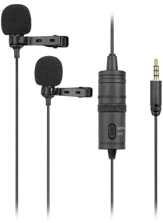 BOYA The Boya By-M1DM microphone with auxiliary connection features a dual-head design, multi-directional functionality, and a long cable; it is compatible with smartphones. - Image 1