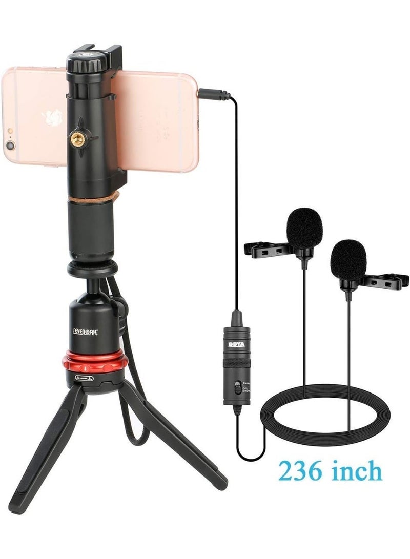 BOYA The Boya By-M1DM microphone with auxiliary connection features a dual-head design, multi-directional functionality, and a long cable; it is compatible with smartphones. - Image 2