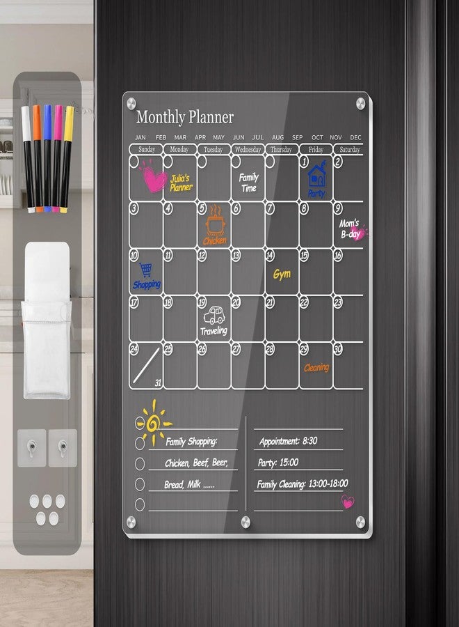 IDEATECH Acrylic Magnetic Fridge Calendar Magnet Strong, Clear Dry Erase Board Calendar for Refrigerator, Vertical 2in1 Monthly Planner & to Do List for Fridge, Whiteboard Organizer House Decor,White - Image 1